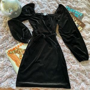 AND NOW THIS Black Velvet Tie Waist Dress